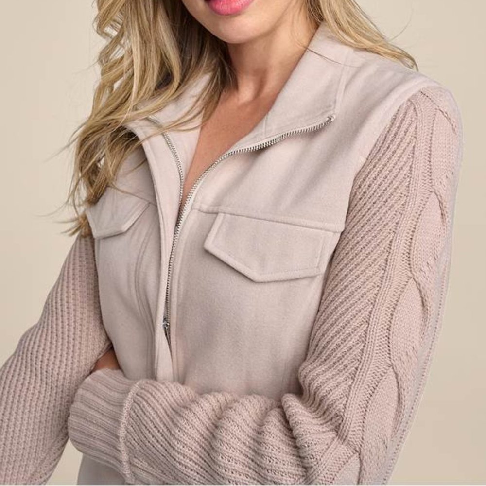 Venus Zip Jacket with Sweater Sleeves, Plus Size 24, soft faux-wool body